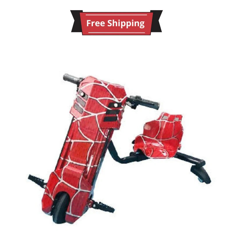 Red scooter with spider web pattern on a white background