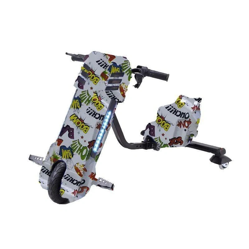 Children's scooter with colorful graphics on a white background