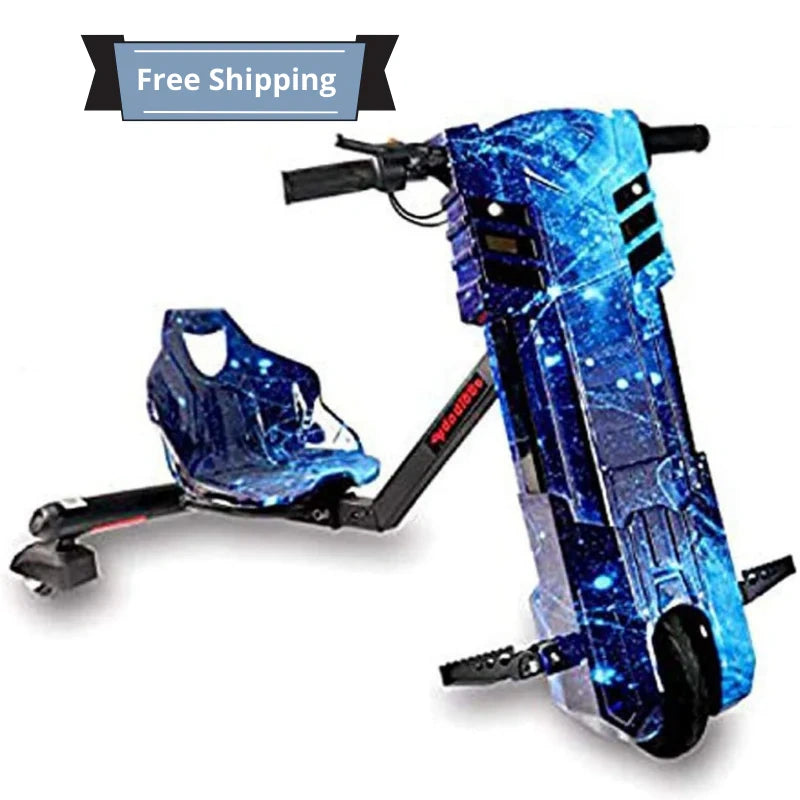 Toy scooter with blue light-up design on a white background