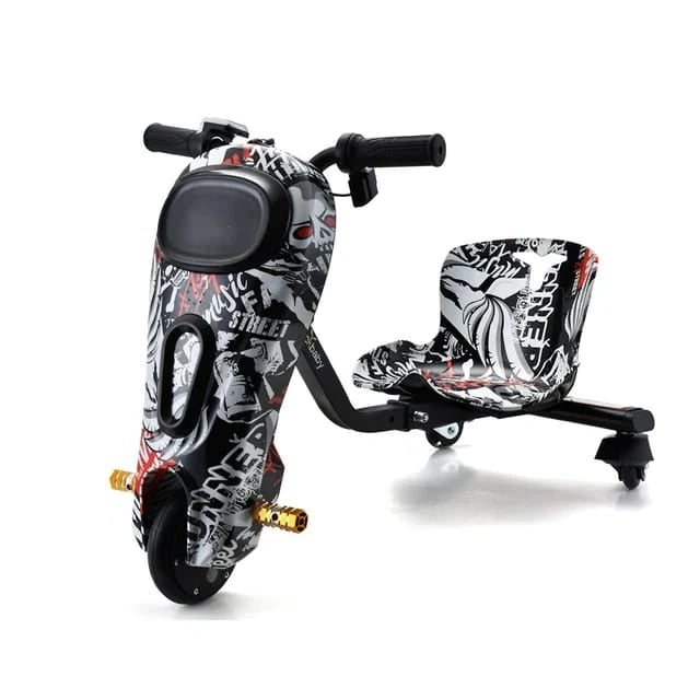 Children's scooter with graffiti design on a white background