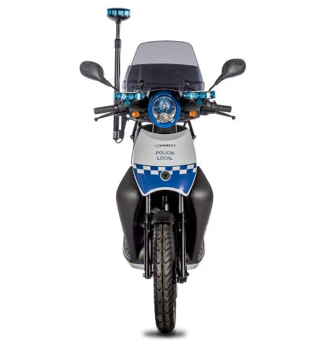 Motorcycle with police insignia on a white background