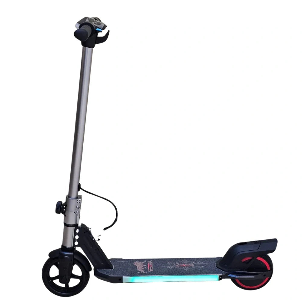 Black scooter with a stand on a white background