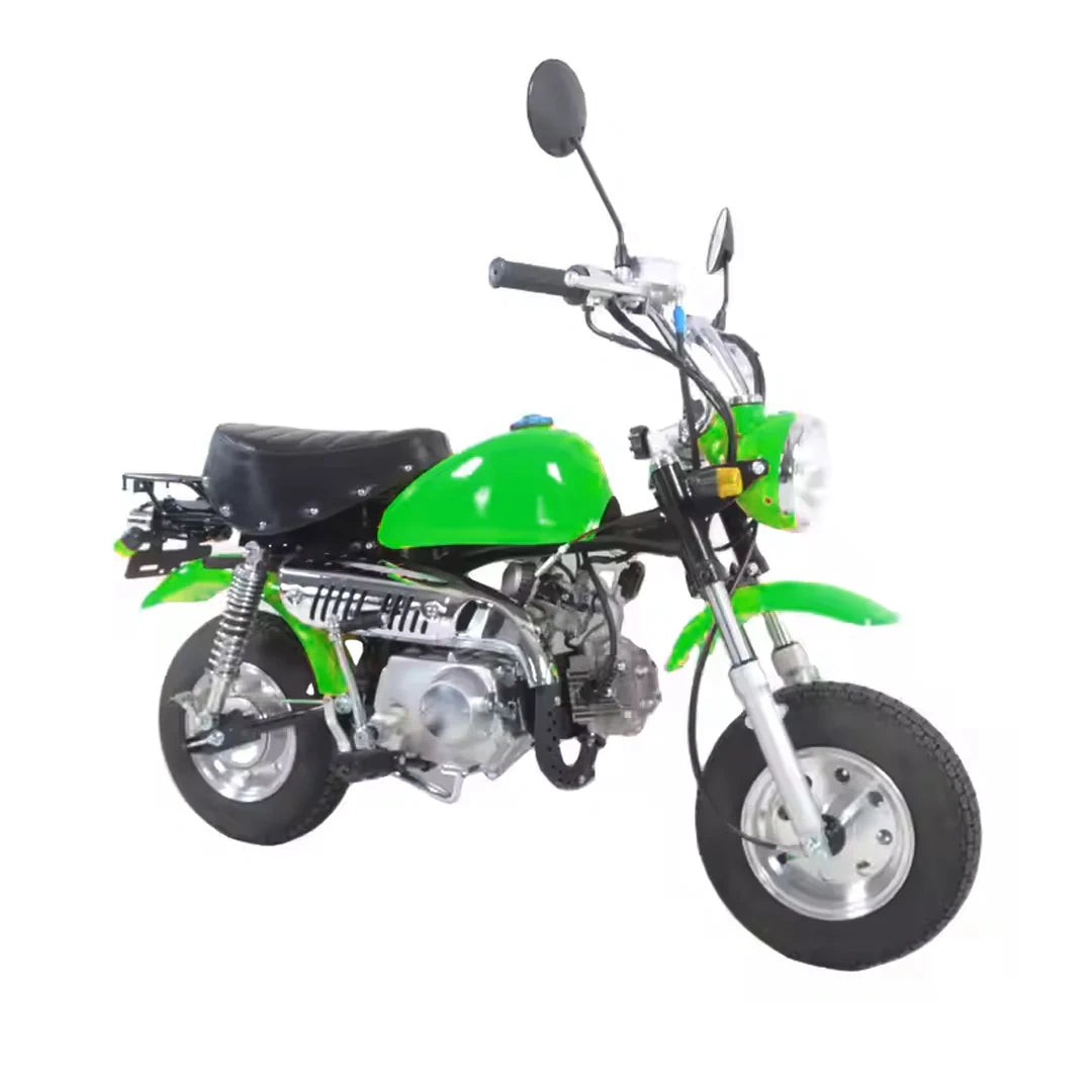 Green and black motorcycle on a white background