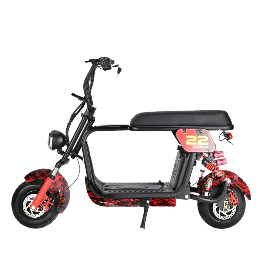 Black and red electric scooter on a white background