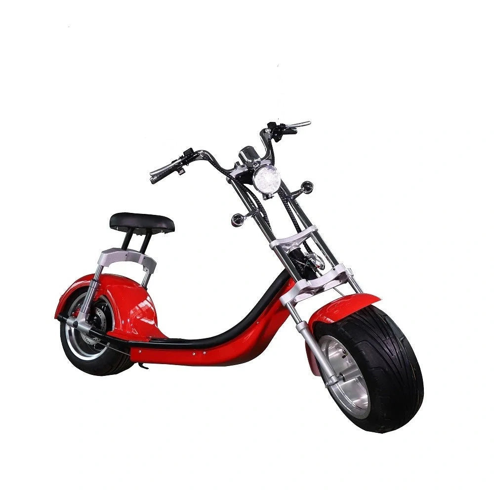 Red and black scooter on a white background