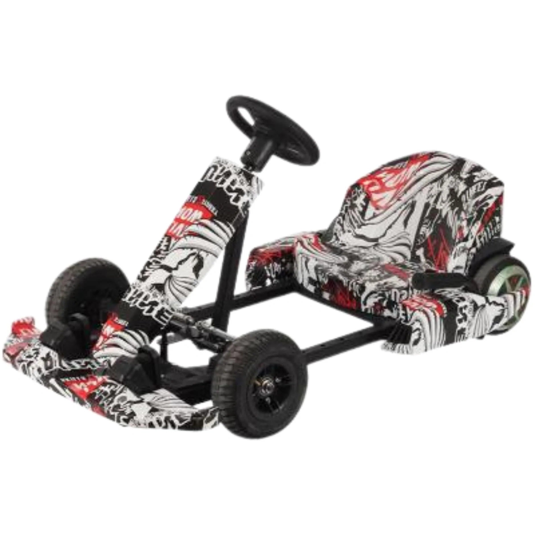 Children's pedal go-kart with a zebra pattern on a white background