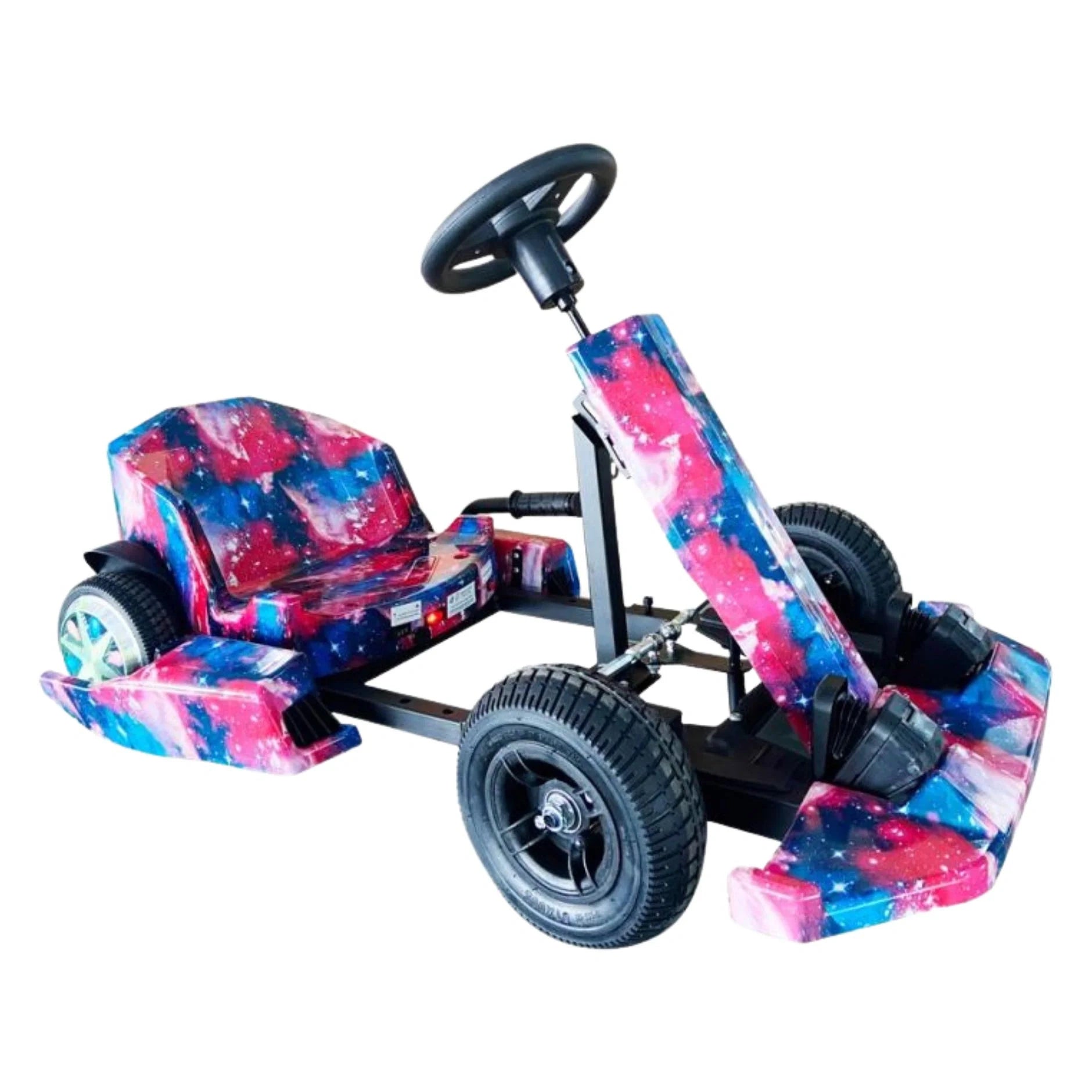 Colorful go-kart with a galaxy design on a white background