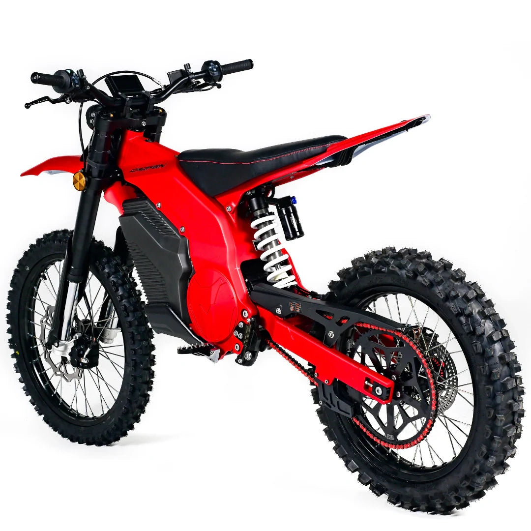 Red electric bike with black accents on a white background