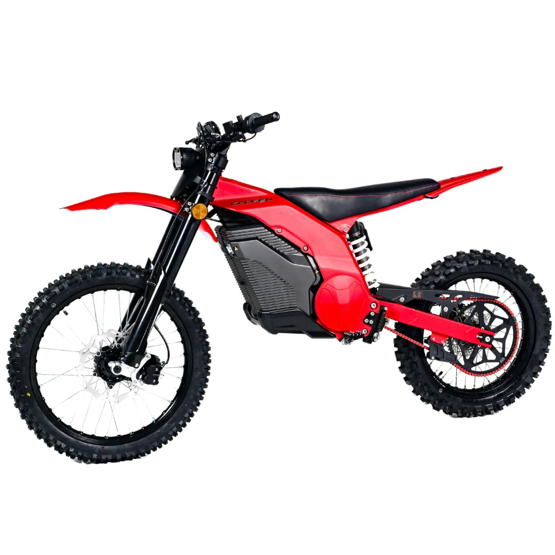 Red electric bike with black accents on a white background