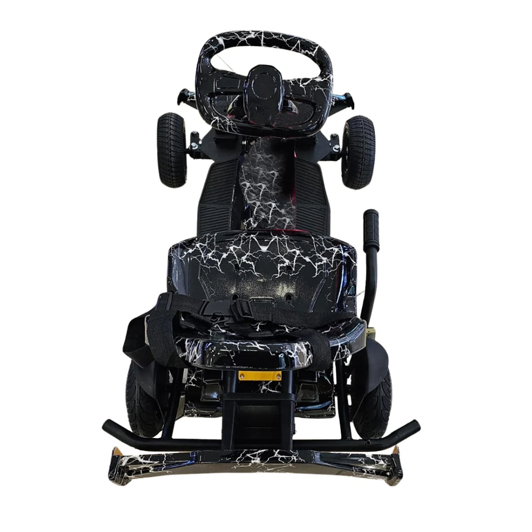 Black and white patterned lawn mower on a white background