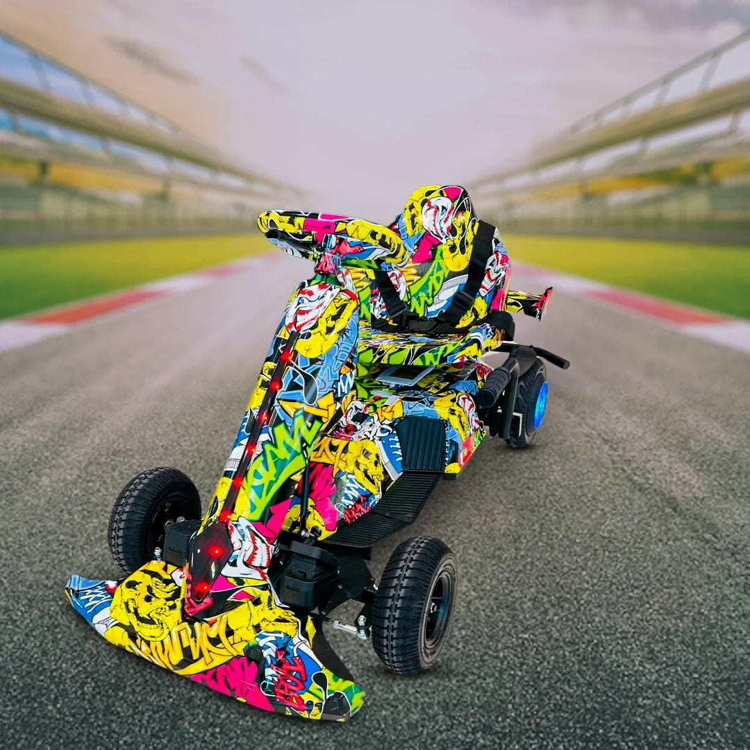 Colorful electric wheelchair on a race track