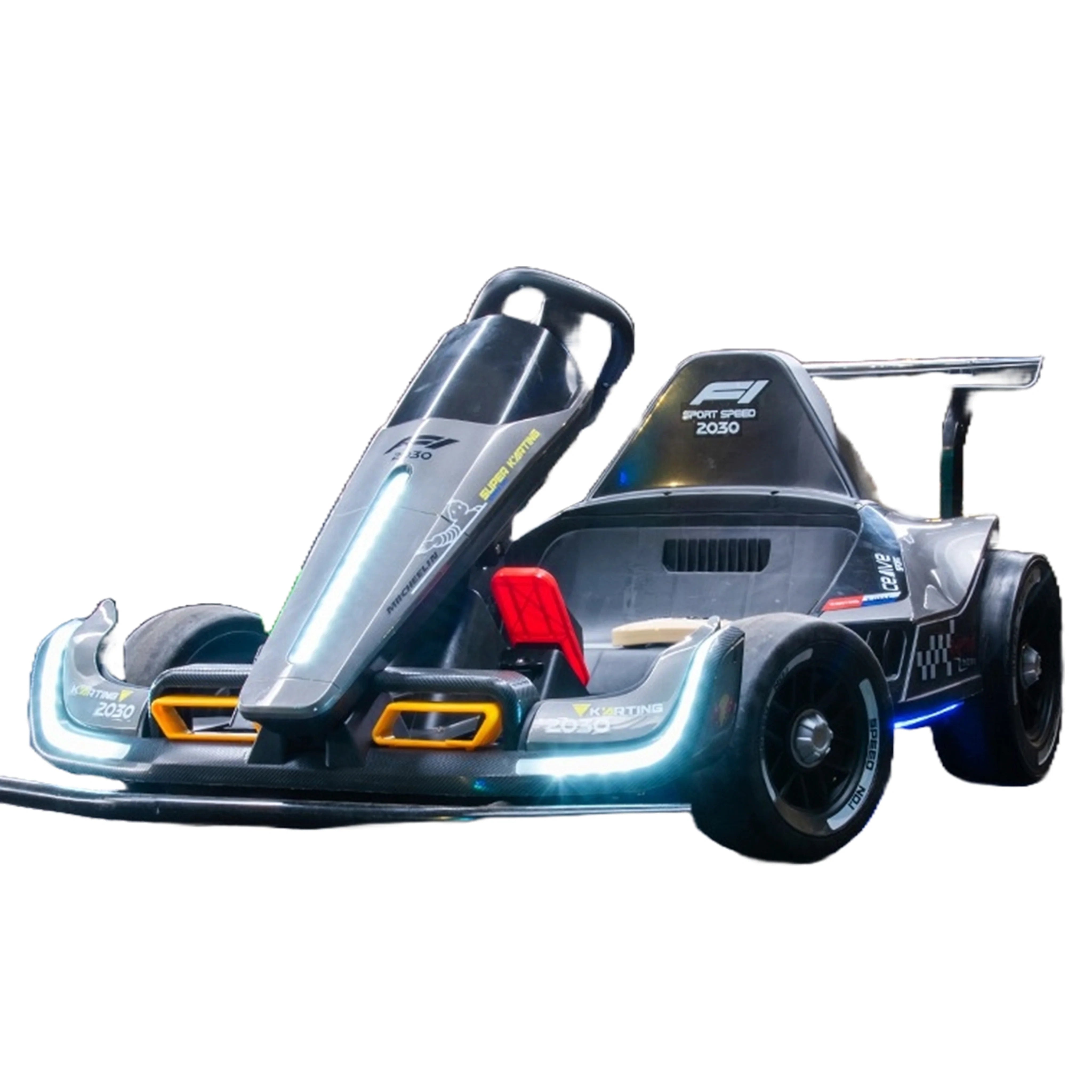 Black and gray go-kart with red accents on a white background