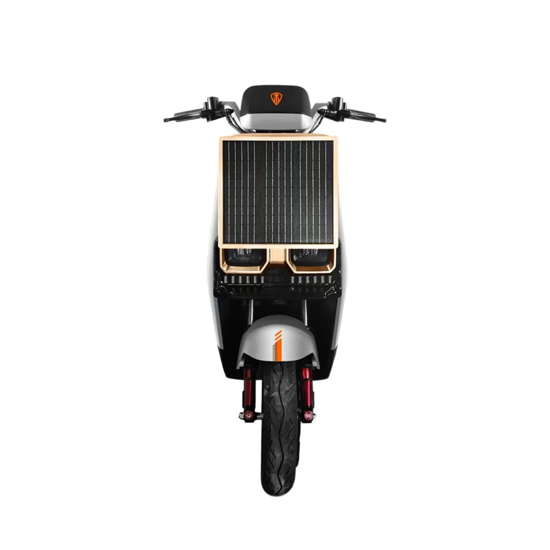 Electric scooter with solar panel on a white background
