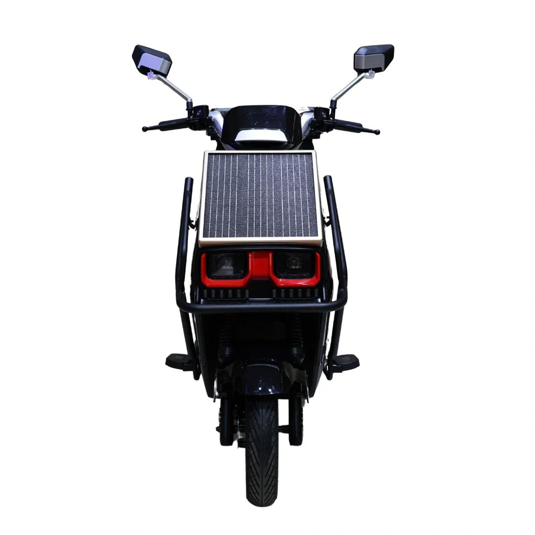 Electric tricycle with solar panel on a white background