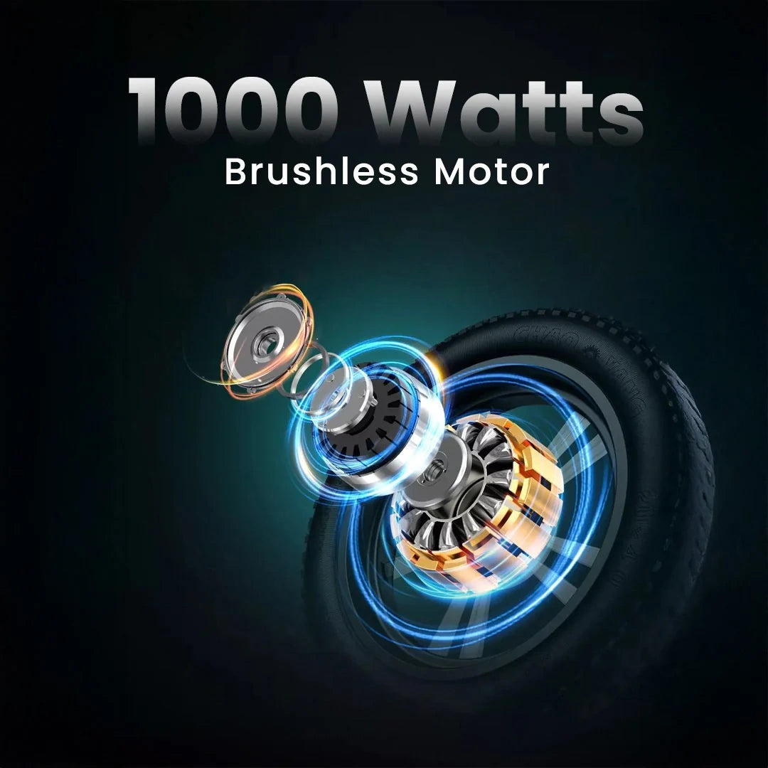 Brushless motor with 1000 Watts rating on a dark background