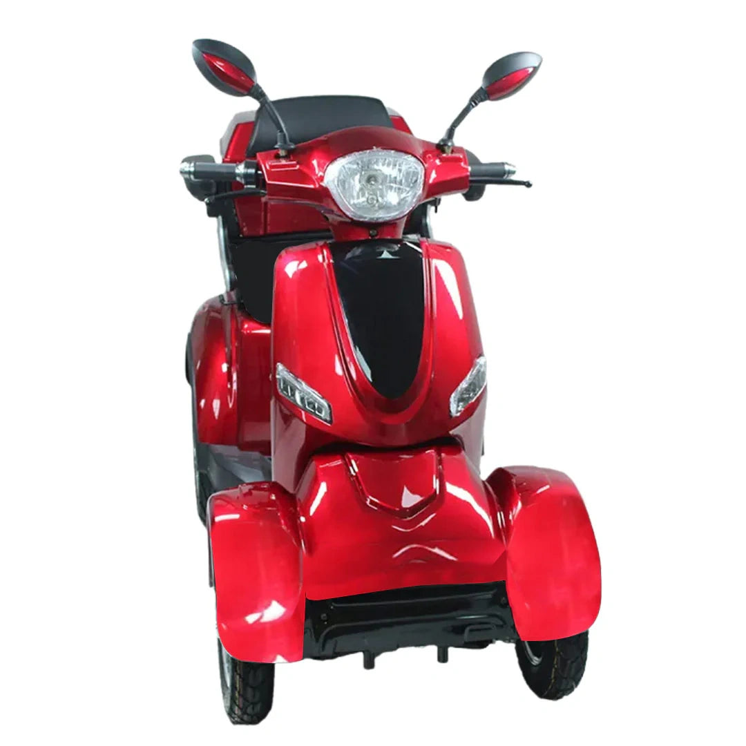 Red three-wheeled scooter on a white background
