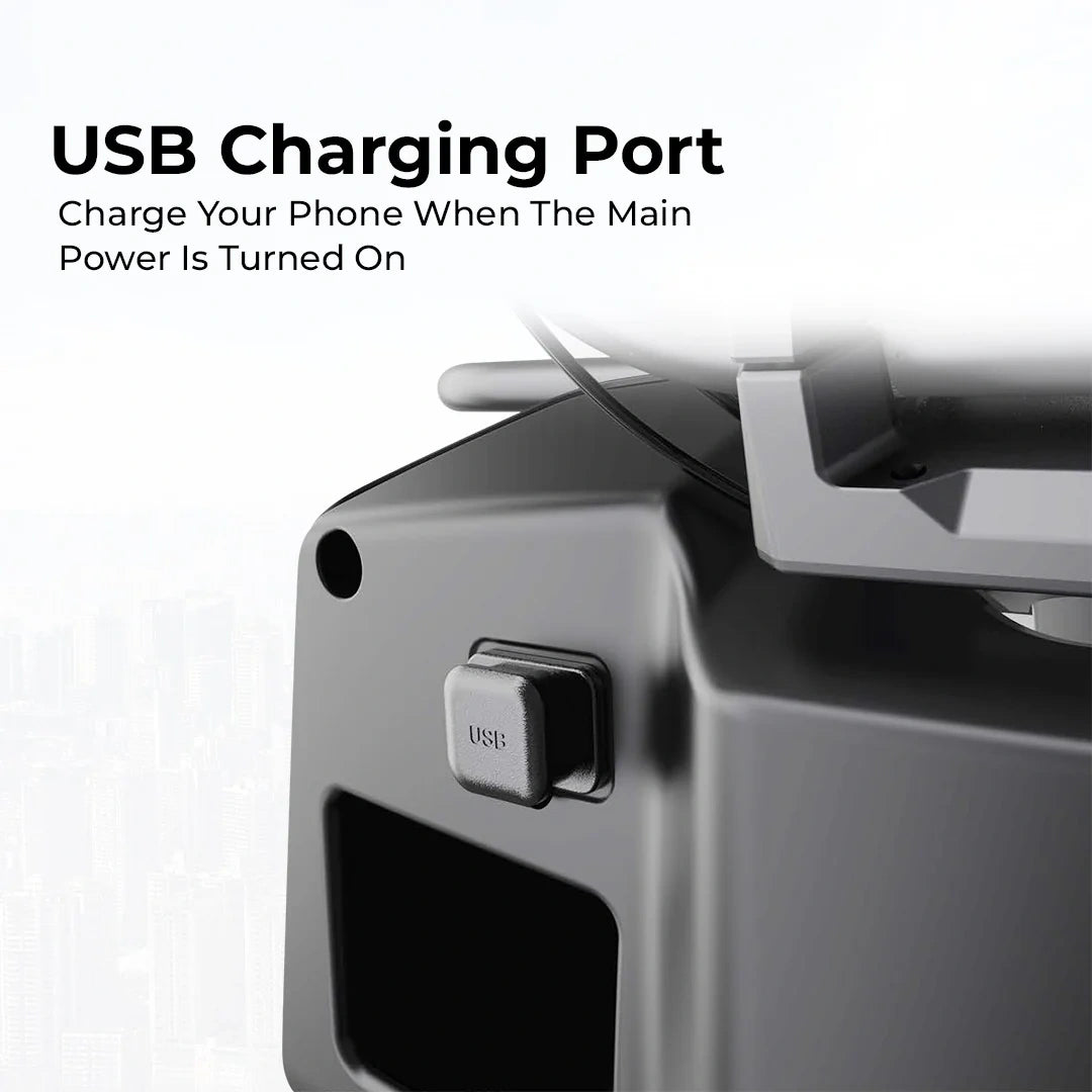 Close-up of a device with a USB charging port on a white background