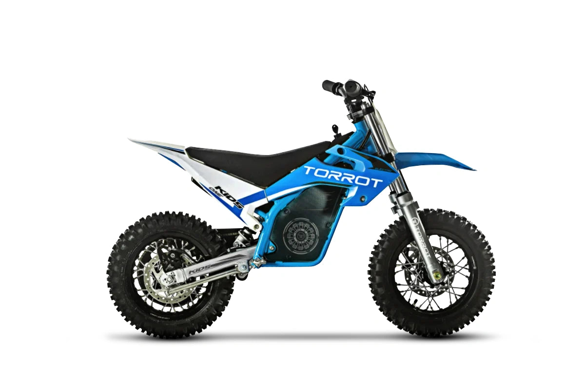 Blue and black dirt bike with 'TORROT' branding on a white background