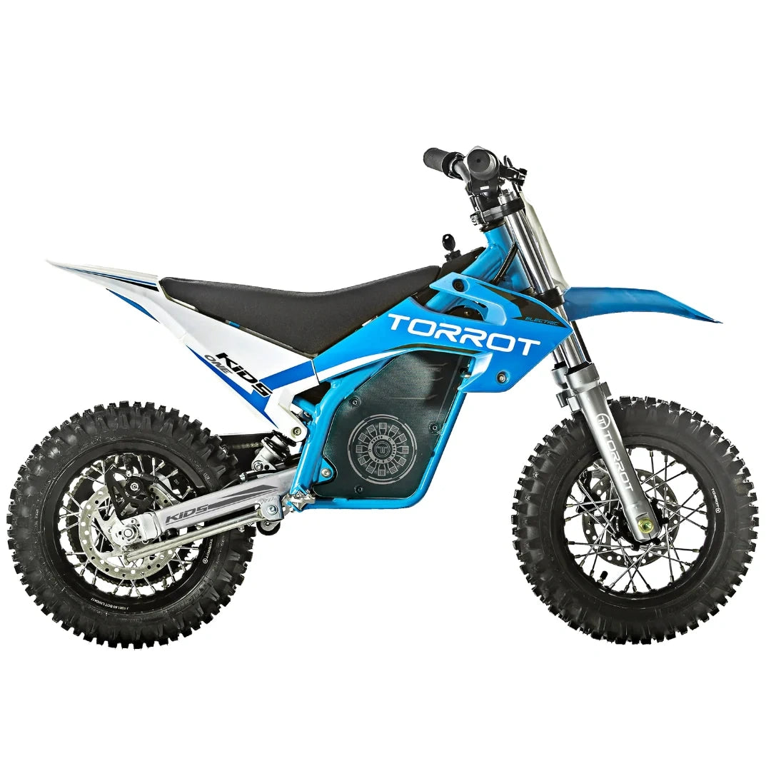 Blue and black dirt bike with 'TORROT' branding on a white background