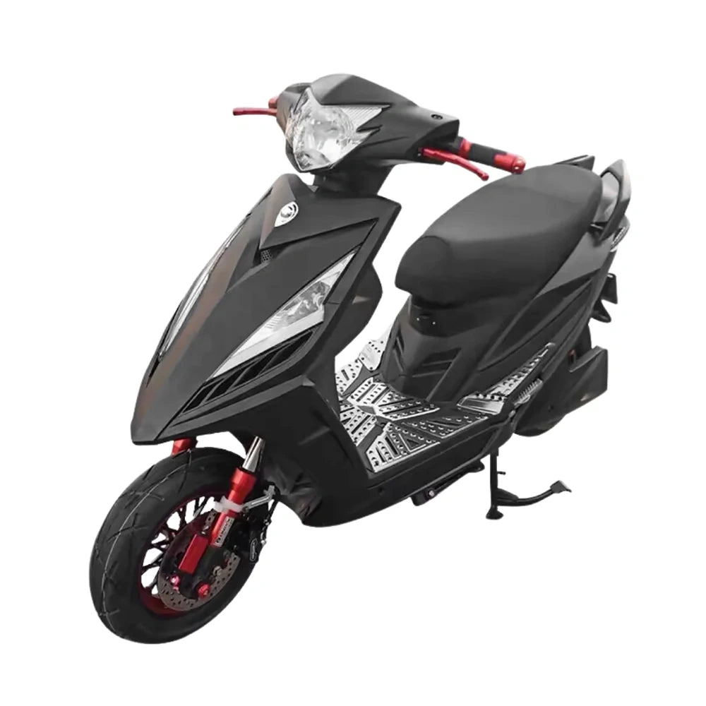 Black scooter with red accents on a white background