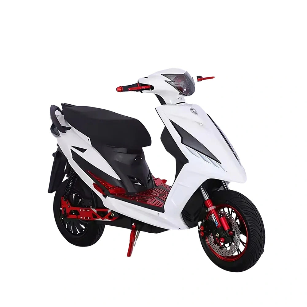 White scooter with black and red accents on a white background