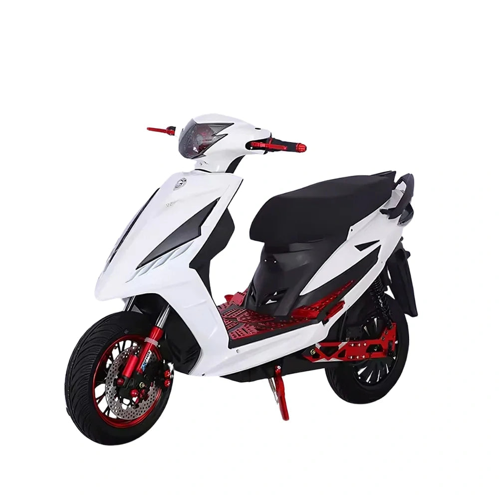 White scooter with black and red accents on a white background