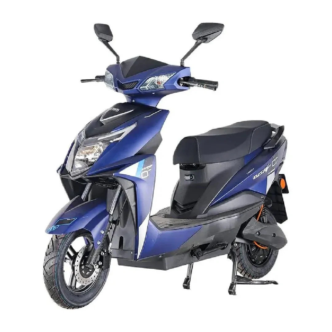 Blue and gray scooter on a white background
