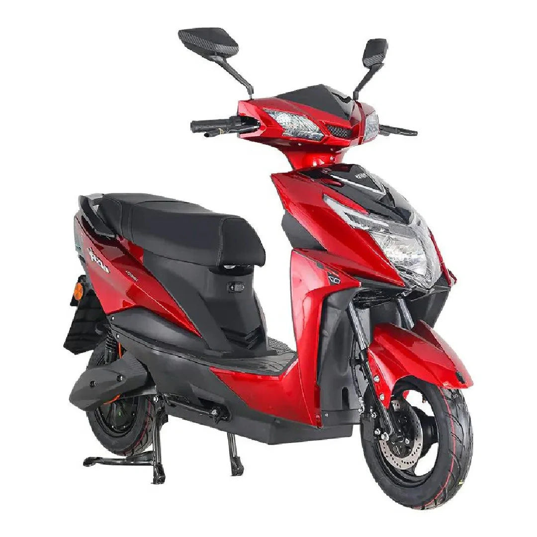 Red and black scooter on a white background