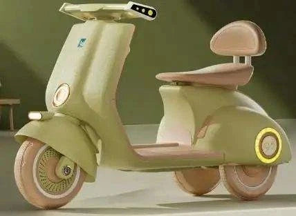Children's scooter with a seat on a neutral background