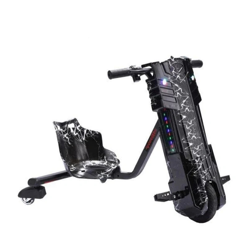 Black scooter with unique design on a white background