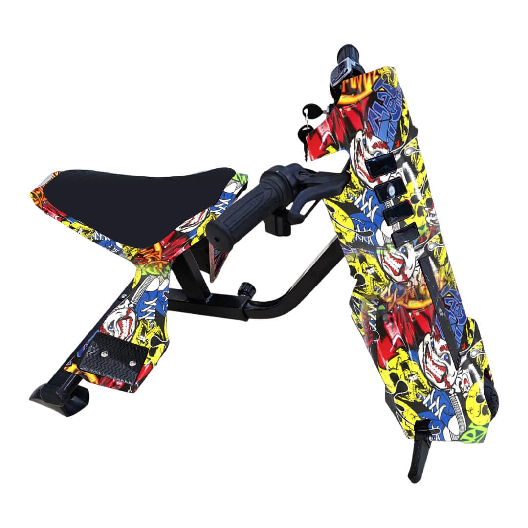 Colorful scooter with a black seat on a white background