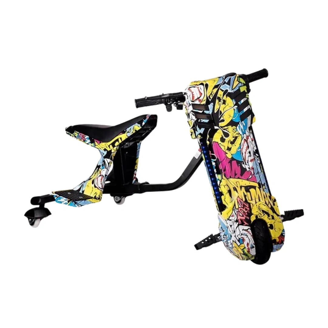 Colorful scooter with graffiti design on a white background