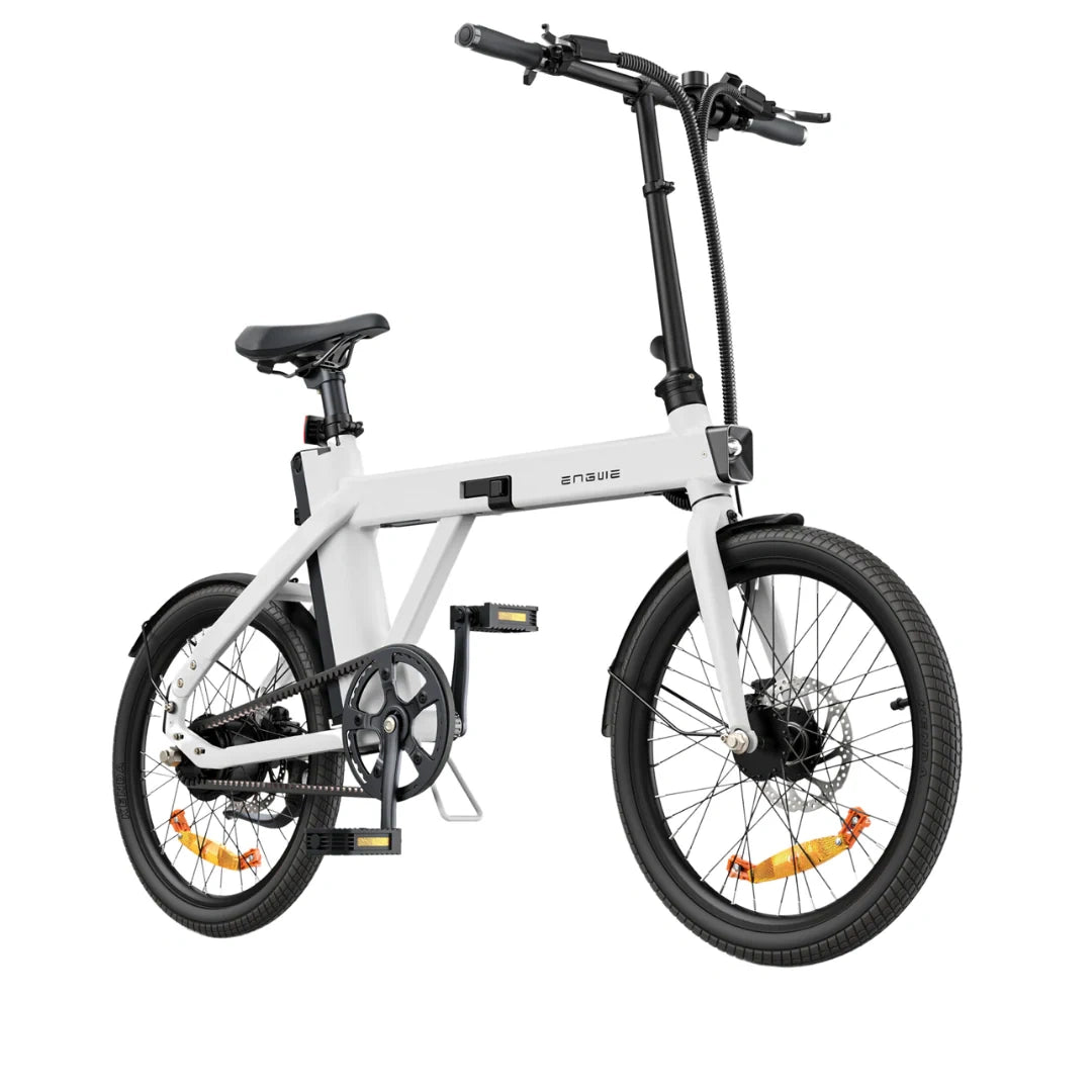 White electric bike with black frame on a white background