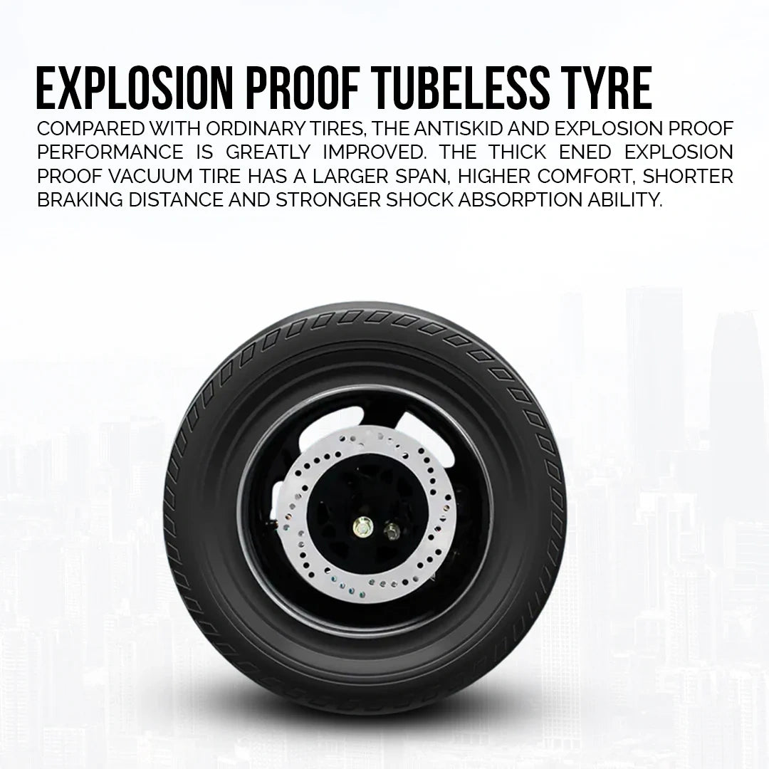 Explosion-proof tubeless tire with text on antiskid and explosion proof performance.