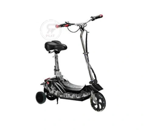 Black scooter with a seat on a white background