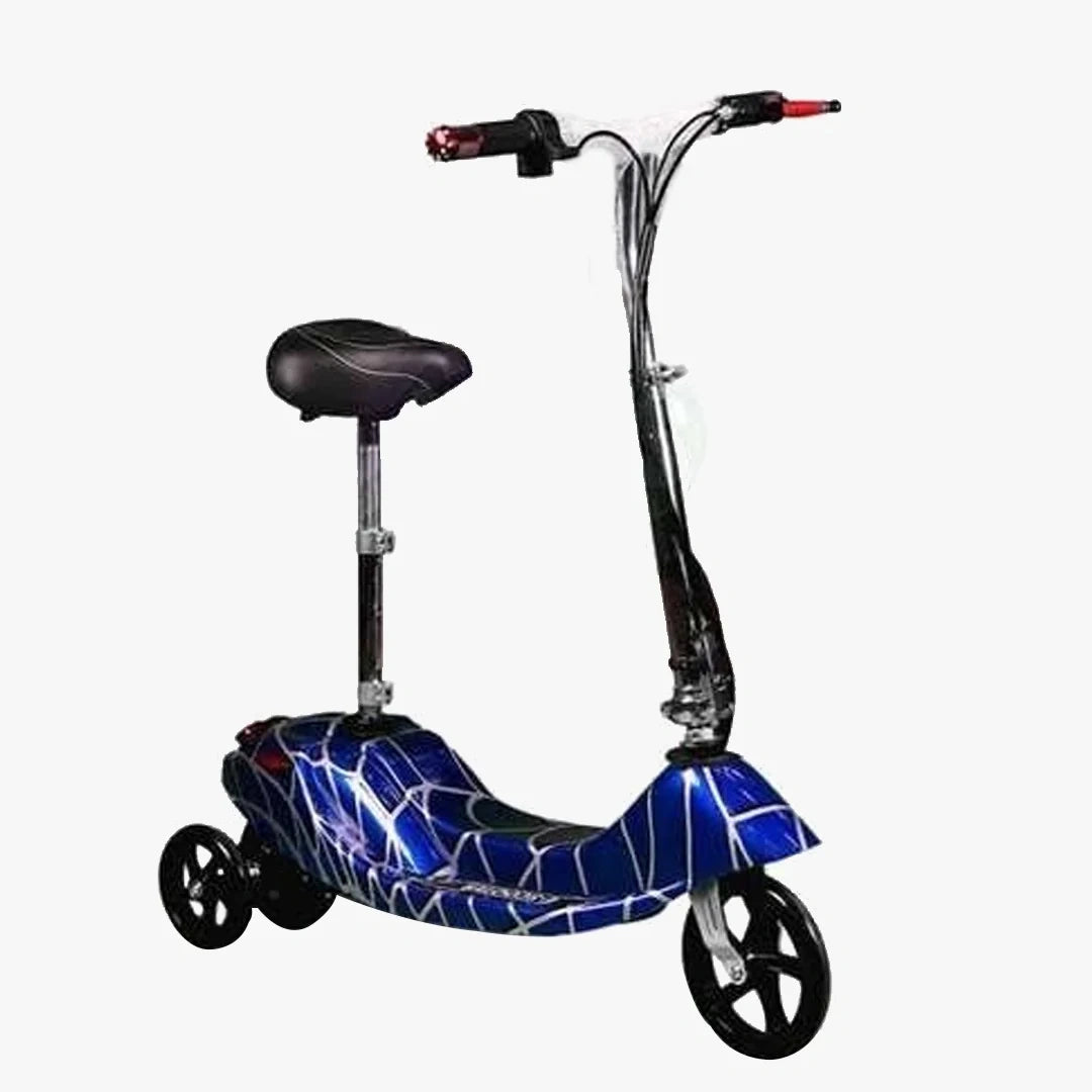 Blue scooter with a seat on a white background