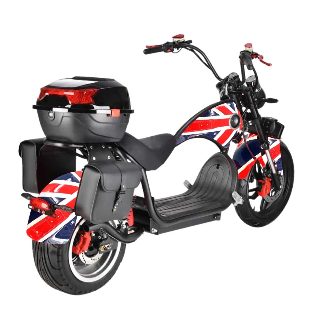 Motor scooter with Union Jack design on a white background