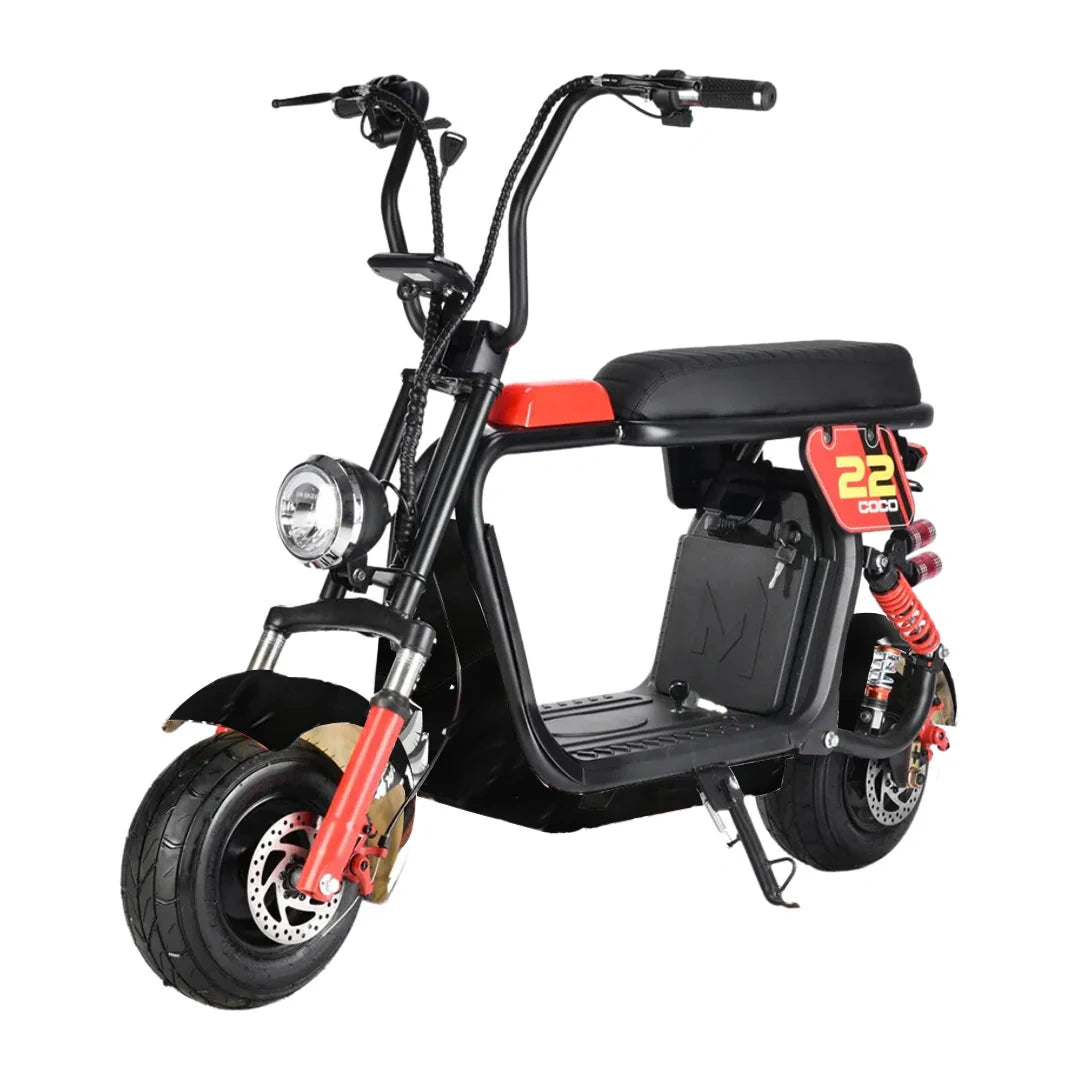 Black and red electric scooter on a white background
