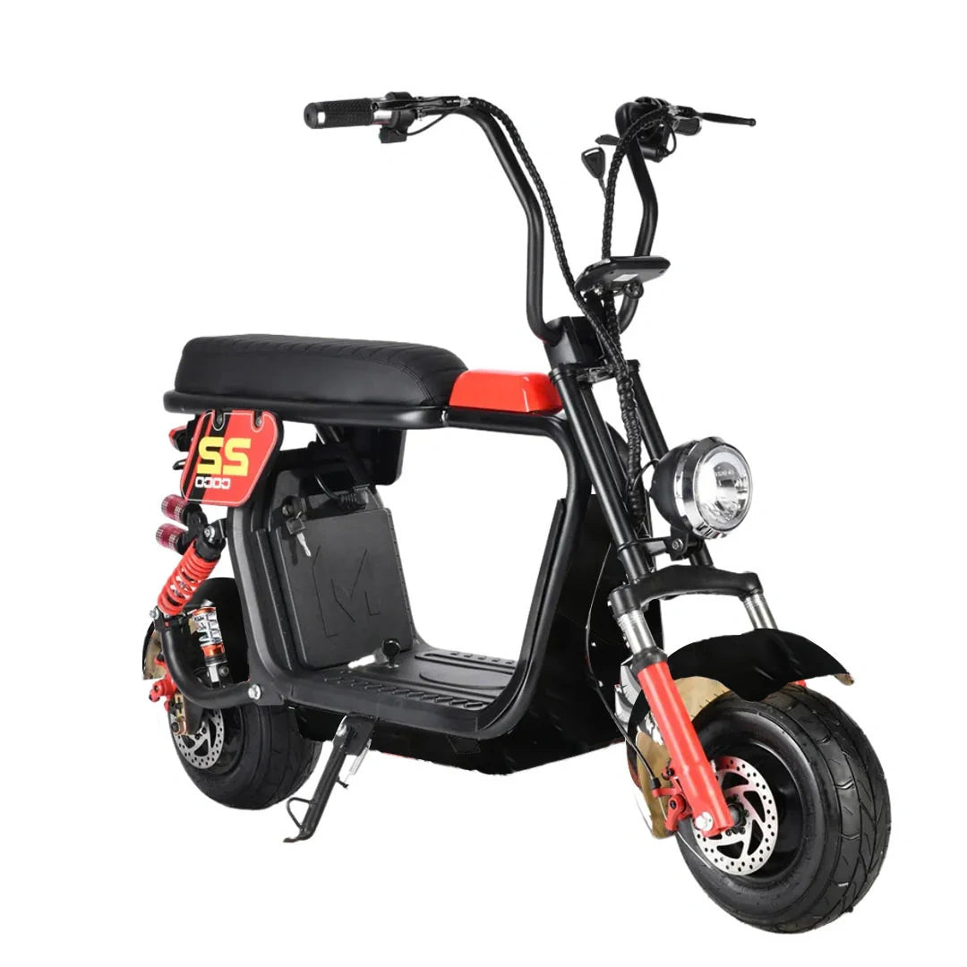 Black and red electric scooter on a white background