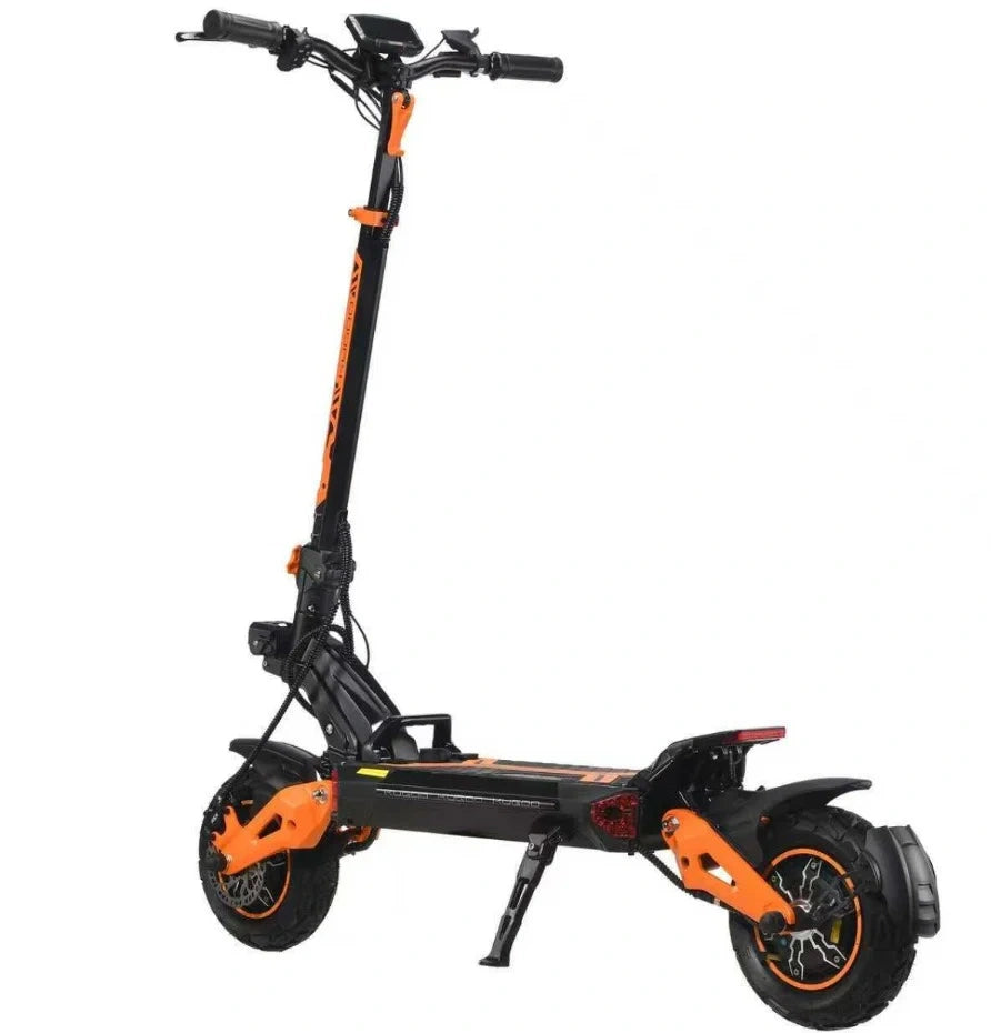 Black and orange electric scooter on a white background