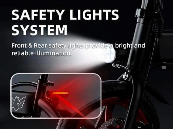 Bicycle with safety lights system on a dark background