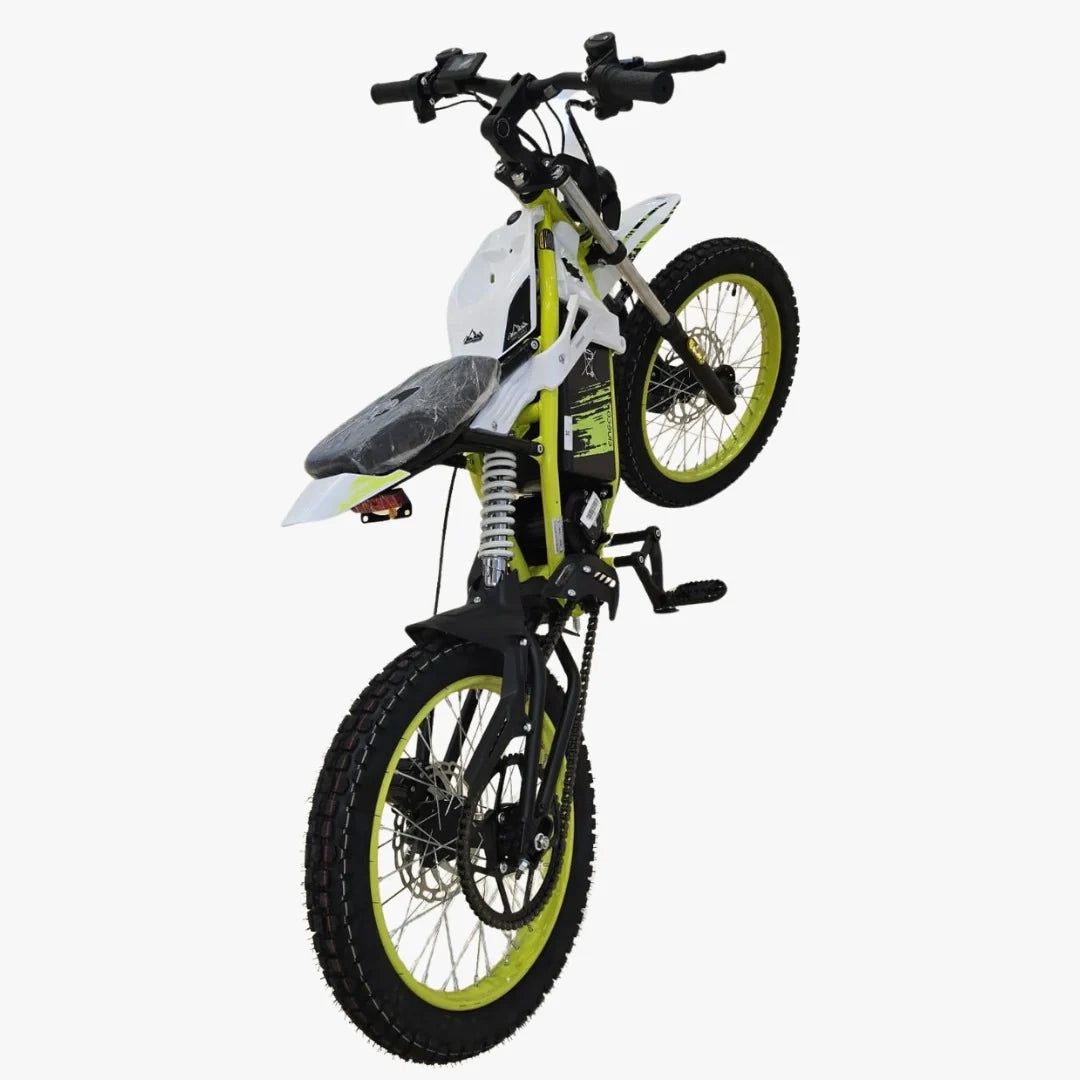 Children's bike with green wheels on a white background