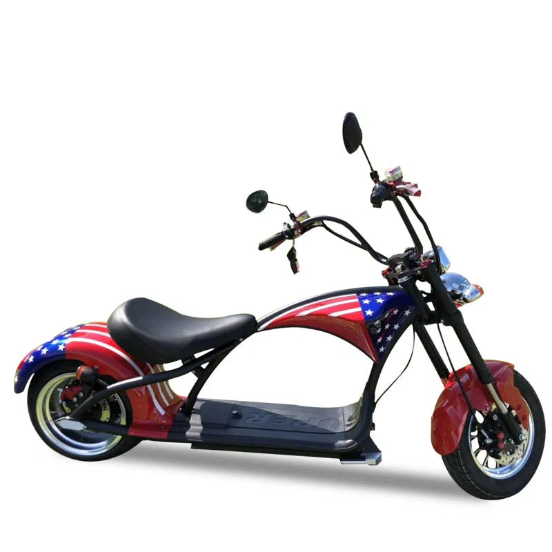 Motorcycle with American flag design on a white background