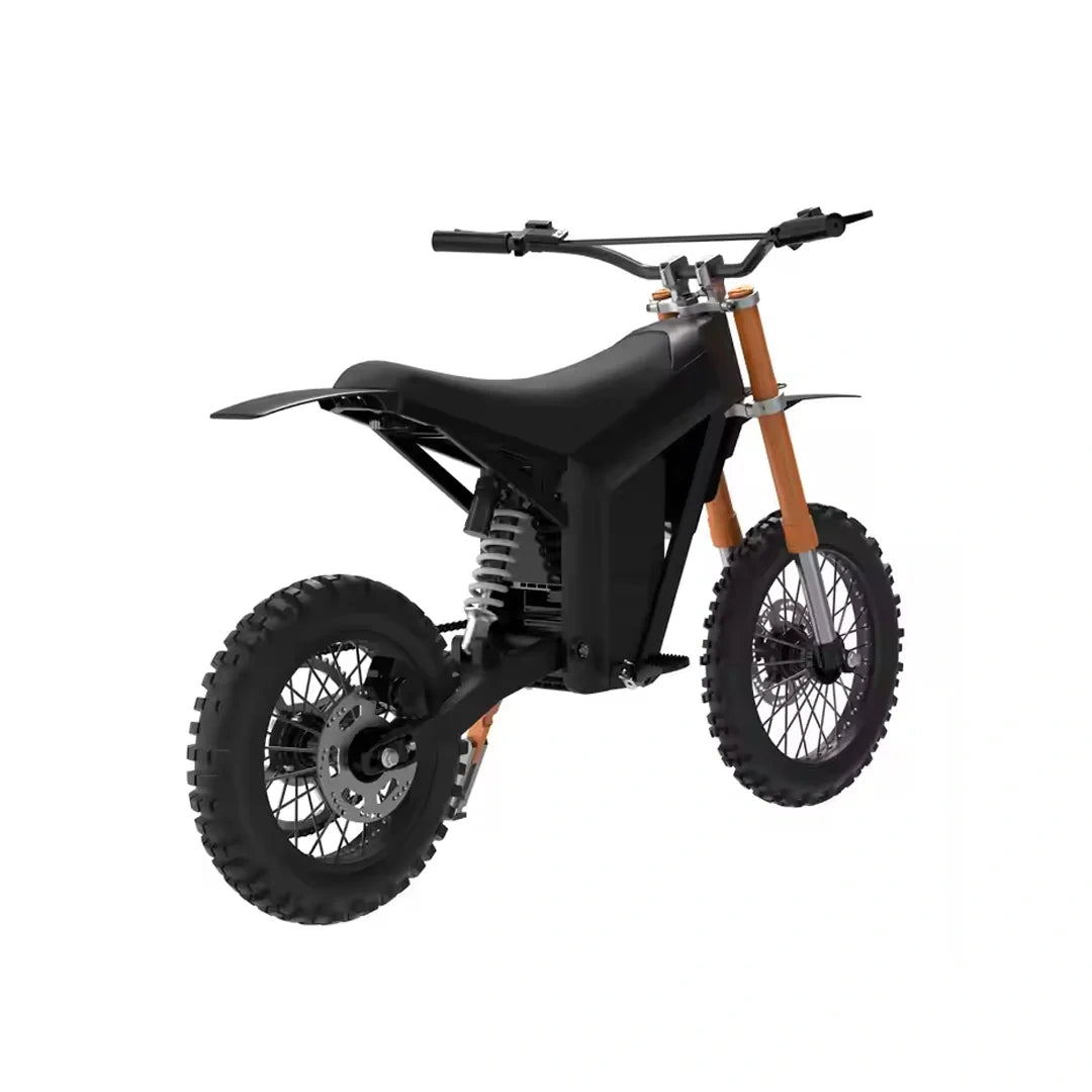 Black off-road motorcycle with brown handlebar riser on a white background