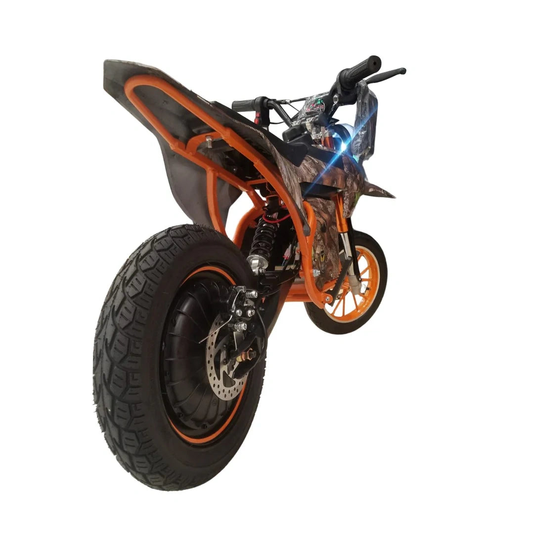 Motorcycle with black and orange design on a white background
