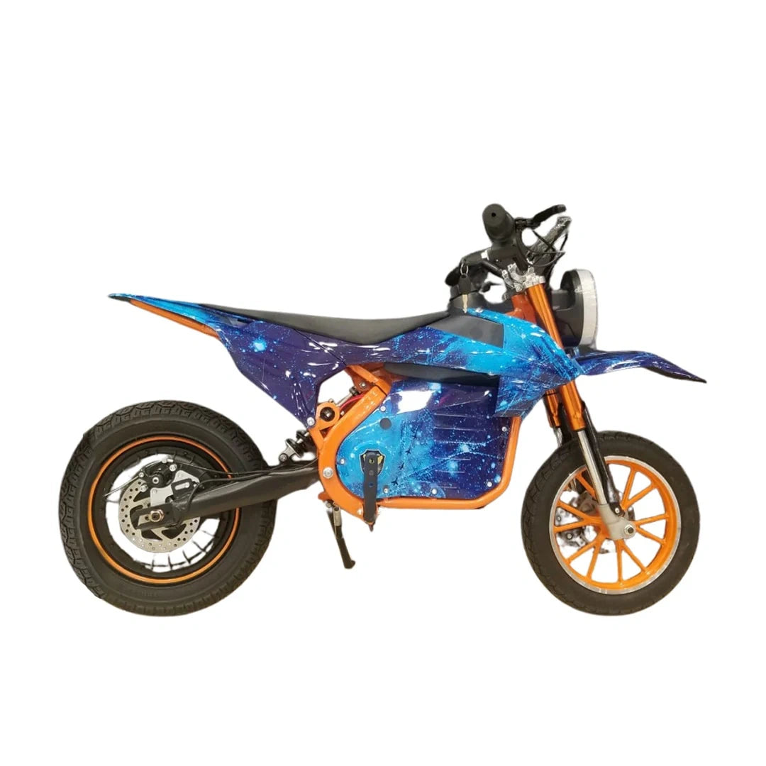 Blue and orange electric bike on a white background