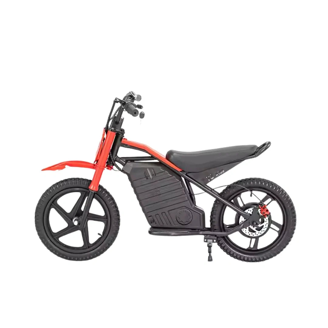 Small electric bike with red accents on a white background