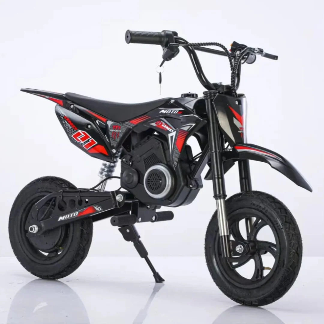 Black and red electric bike on a white background