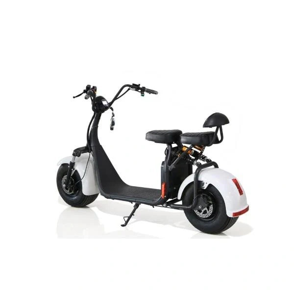 White and black electric scooter on a white background