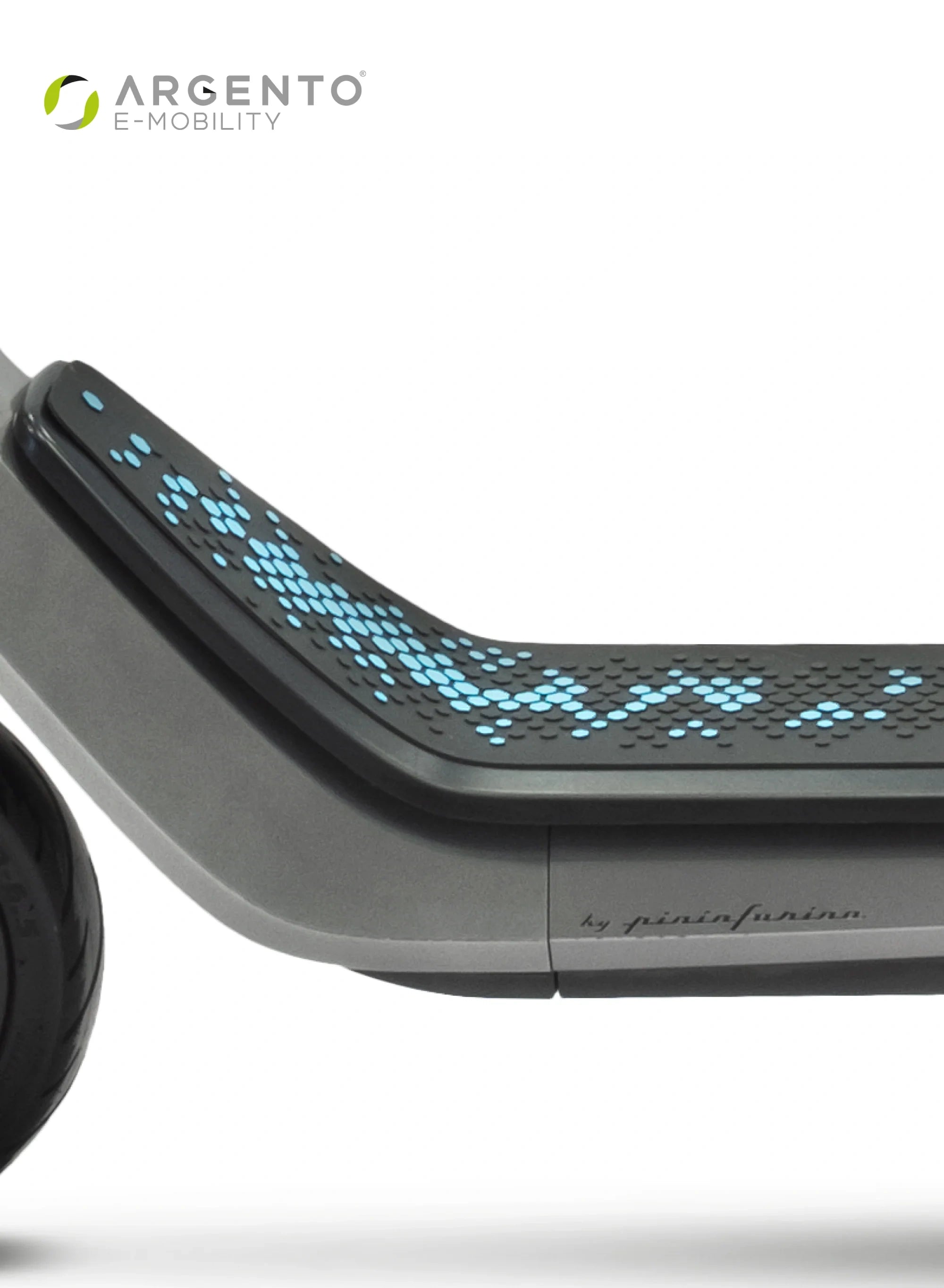Electric scooter with digital display and 'Argento E-Mobility' branding on a white background